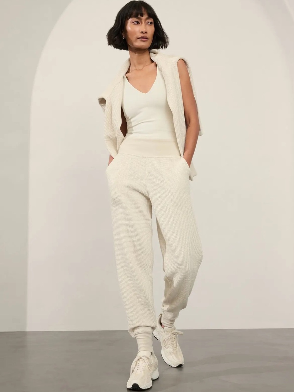 Athleta Ivory Waffle knit Jogger Pants